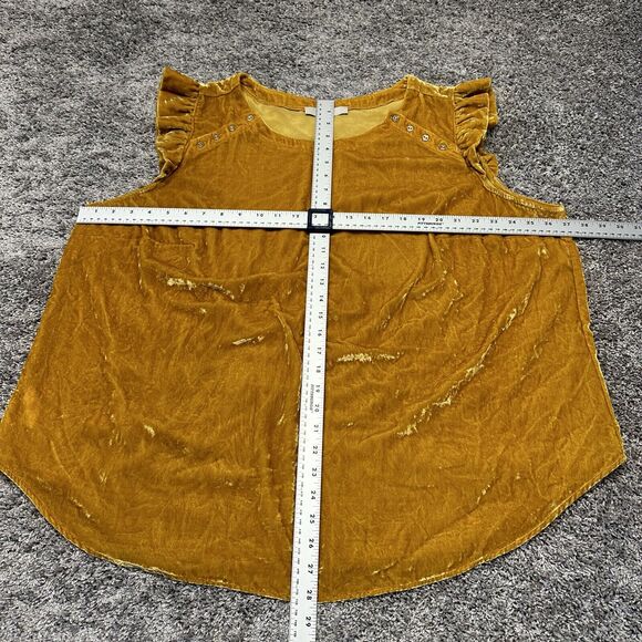 LOFT Plus Sz 22 Ruffle Sleeveless Velour Velvet Top Gold Party Holiday Workwear - Picture 5 of 10